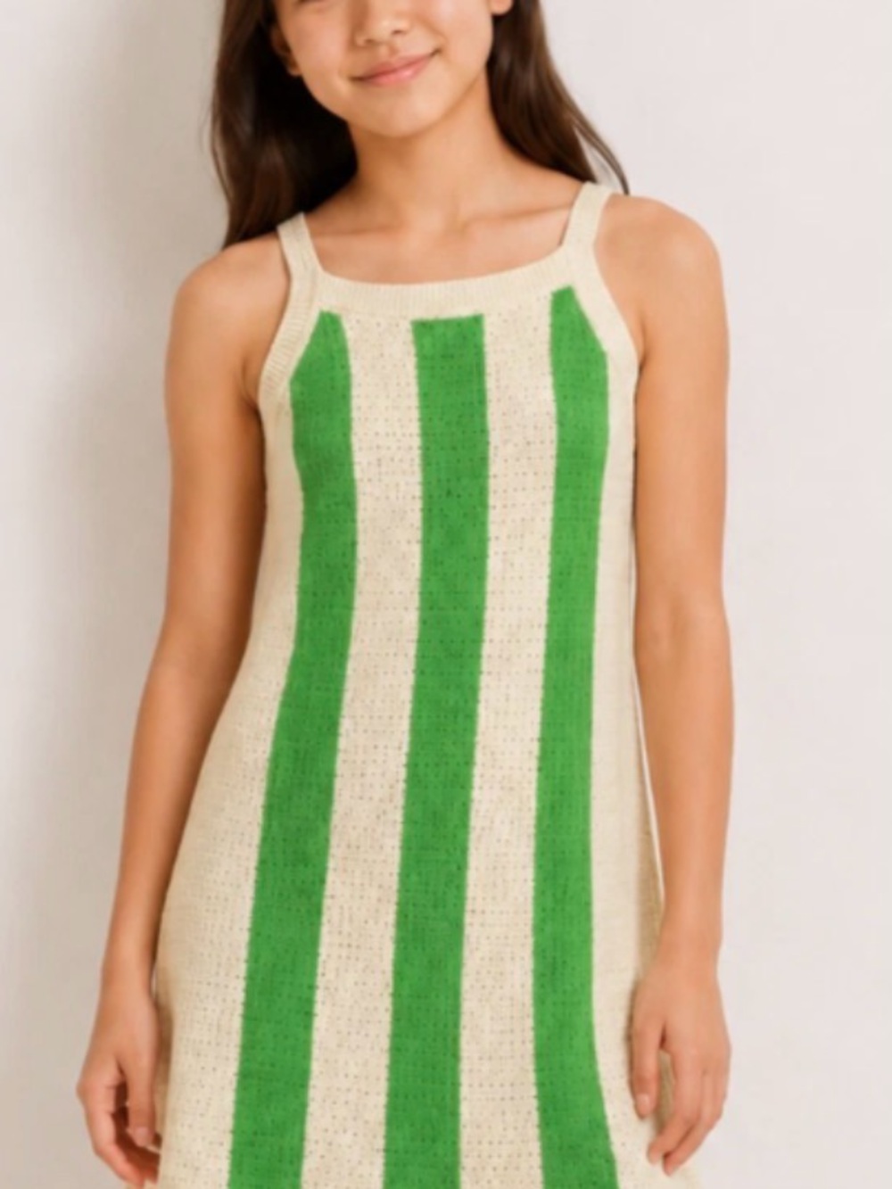 Zara Cream and Green Striped Knit crochet Tank Dress size 9/10